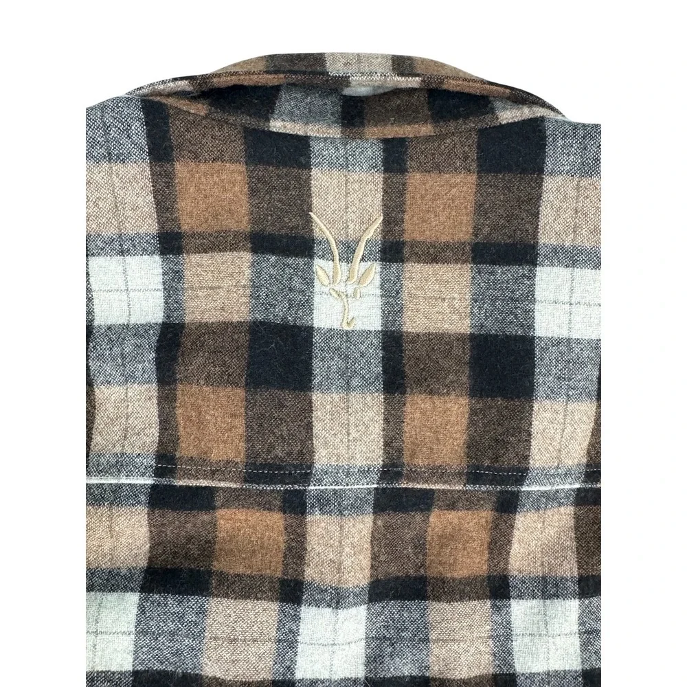 Ibex Taos Brown Plaid Flannel Snap Button Up Shirt Pockets Wool Outdoor Womens M